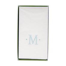 Load image into Gallery viewer, Caspari Antique Initial Robin's Egg Paper Linen Boxed Guest Towel