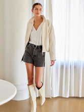 Load image into Gallery viewer, Regin Faux Leather Bomber Jacket in Ecru