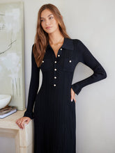 Load image into Gallery viewer, Ellie Ribbed Button-Up Sweater Dress in Black