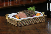 Load image into Gallery viewer, Rectangular Casserole Basket with Calaisio Stoneware Roaster, 3QT