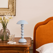 Load image into Gallery viewer, White Lacquer Rechargeable Bobbin LED Lamp - Pale Demin