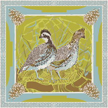 Load image into Gallery viewer, Chartreuse Quail Pair - Double-Sided Silk Scarf 25" x 25"