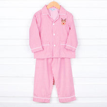 Load image into Gallery viewer, Rudolph Embroidered Red Stripe Pajamas