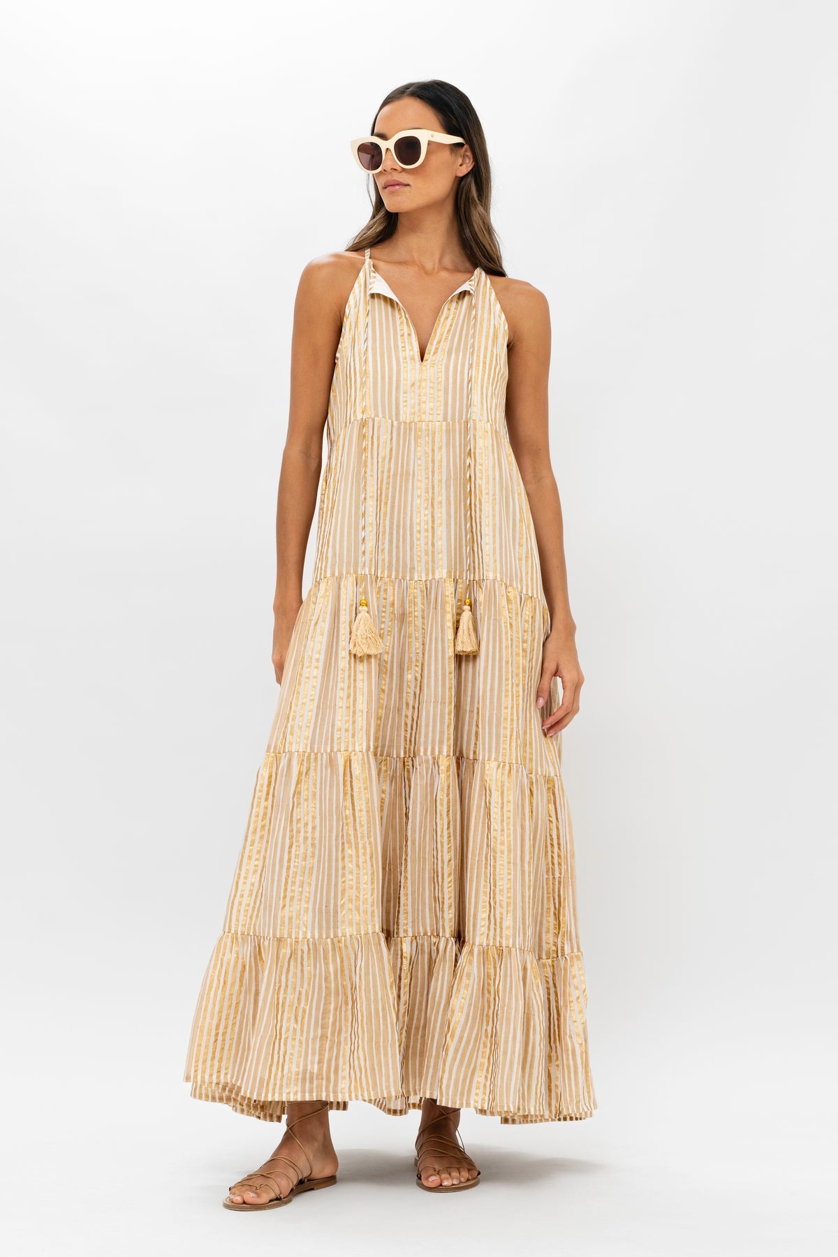 Long Tiered Tassel Dress- Samoa Tan Gold Angela Woods Interiors Long Tiered Tassel Dress- Samoa Tan Gold Angela Woods Interiors