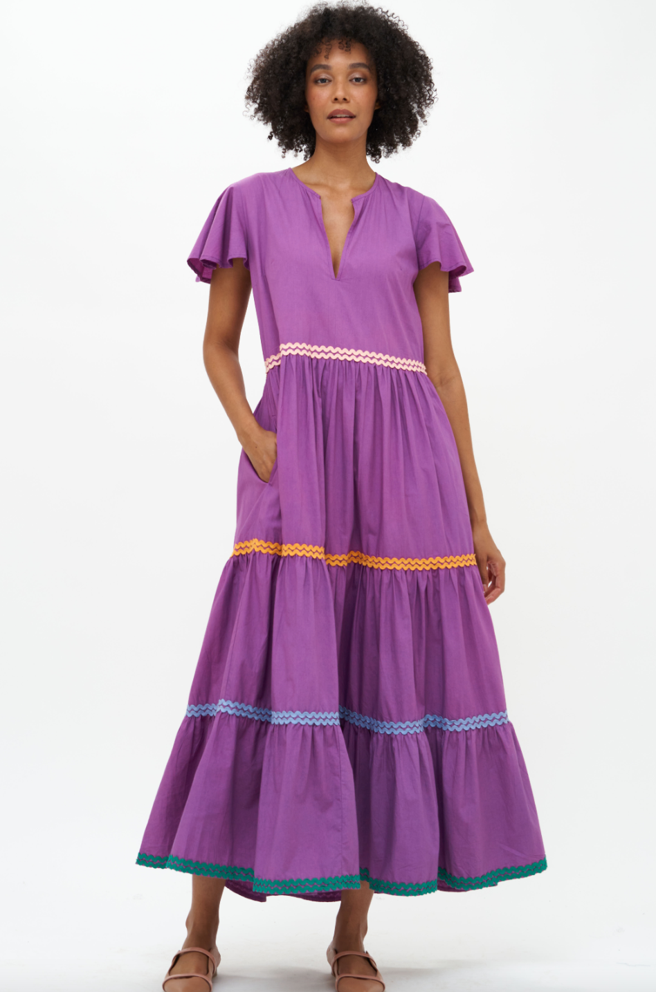 Solid Purple V-Neck Maxi Dress