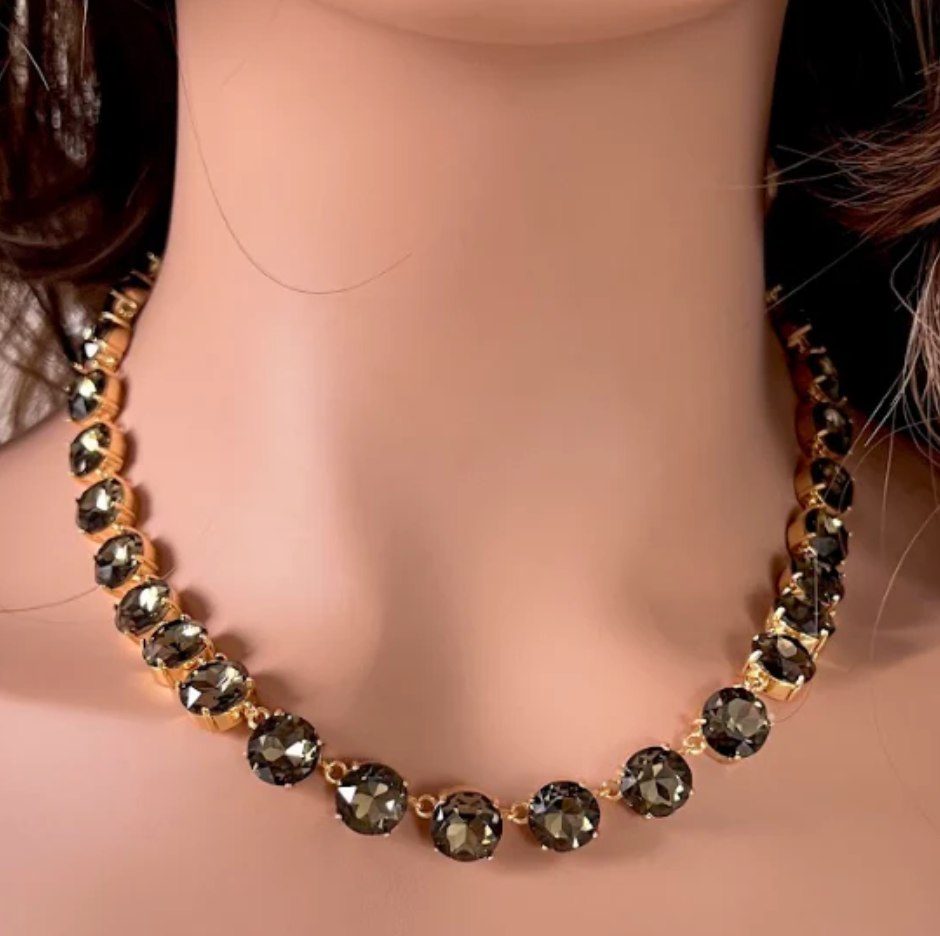 Black Diamond Swarovski Element Crystal Tennis Necklace – Angela