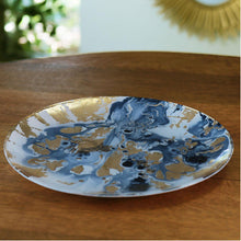 Load image into Gallery viewer, Glass Blue &amp; Gold Marble Round Platter
