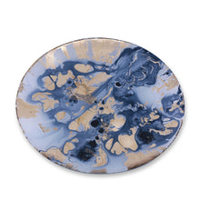 Load image into Gallery viewer, Glass Blue &amp; Gold Marble Round Platter
