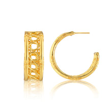 Load image into Gallery viewer, Veranda Caning Medium Hoop Earrings - Gold
