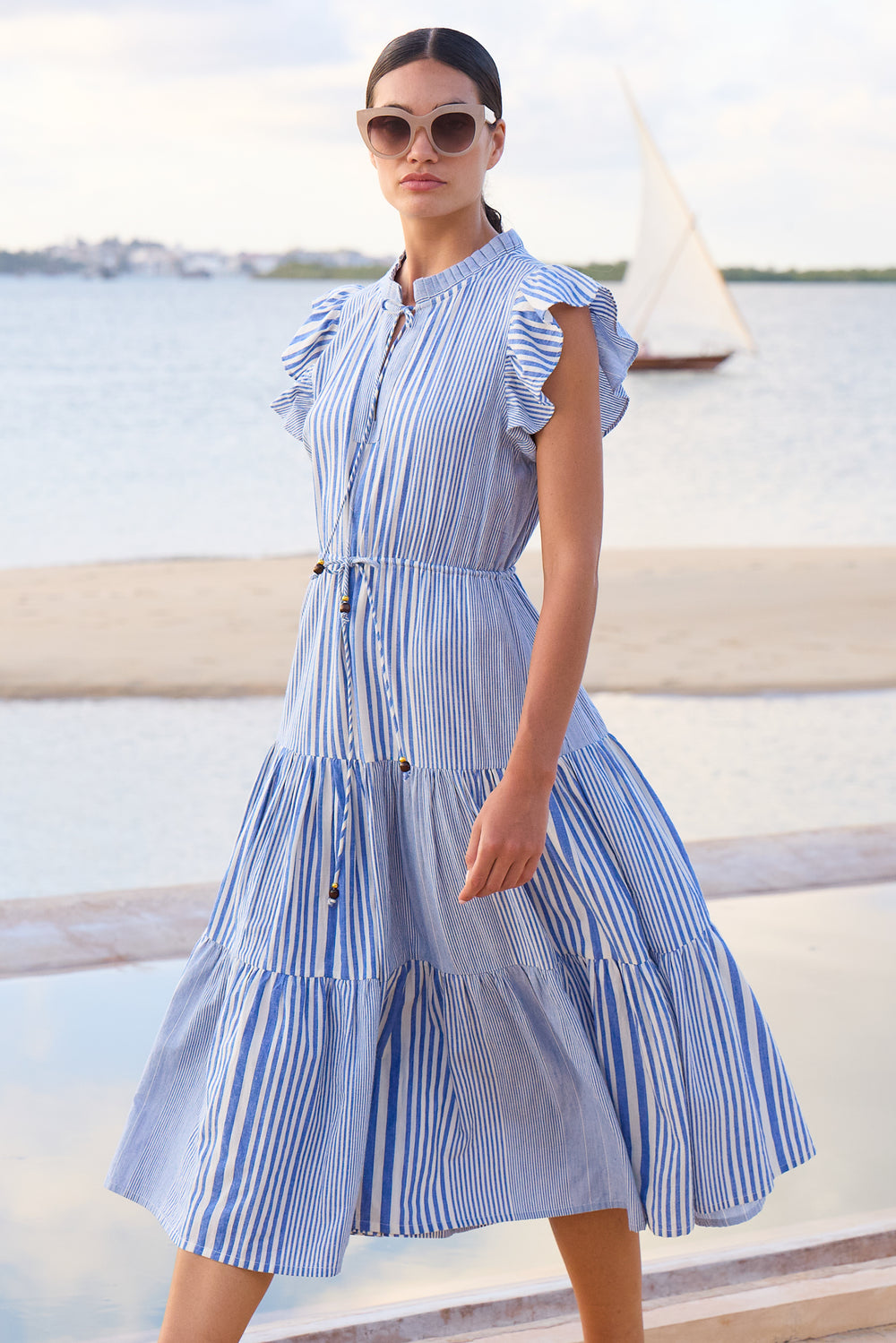 white christmas dresses Oliphant Ruffle Maxi Dress 26 Florence Blue – A Tempo New York