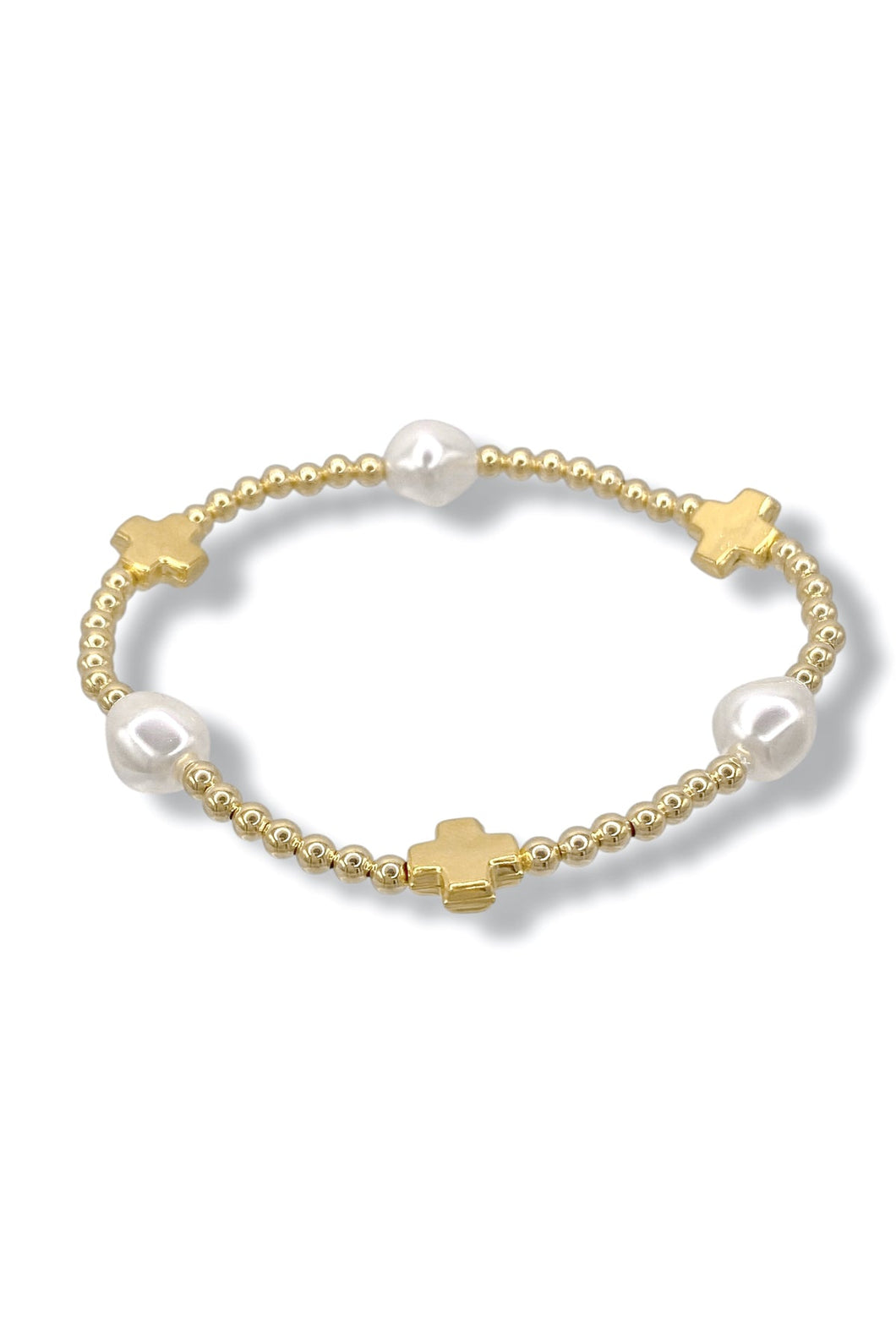 Signature Cross Admire Pearl Pattern 3mm Bead Bracelet- Gold