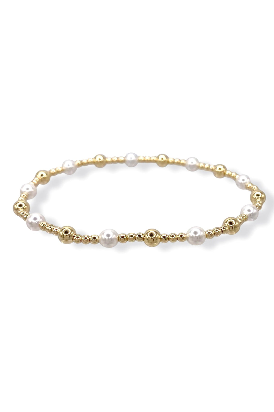 Classic Gold Sincerity Pattern 4mm Bead Bracelet- Pearl