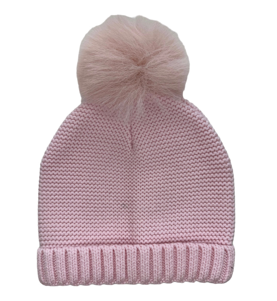 Faux Fur Pompom Knit Hat- Pink or Blue