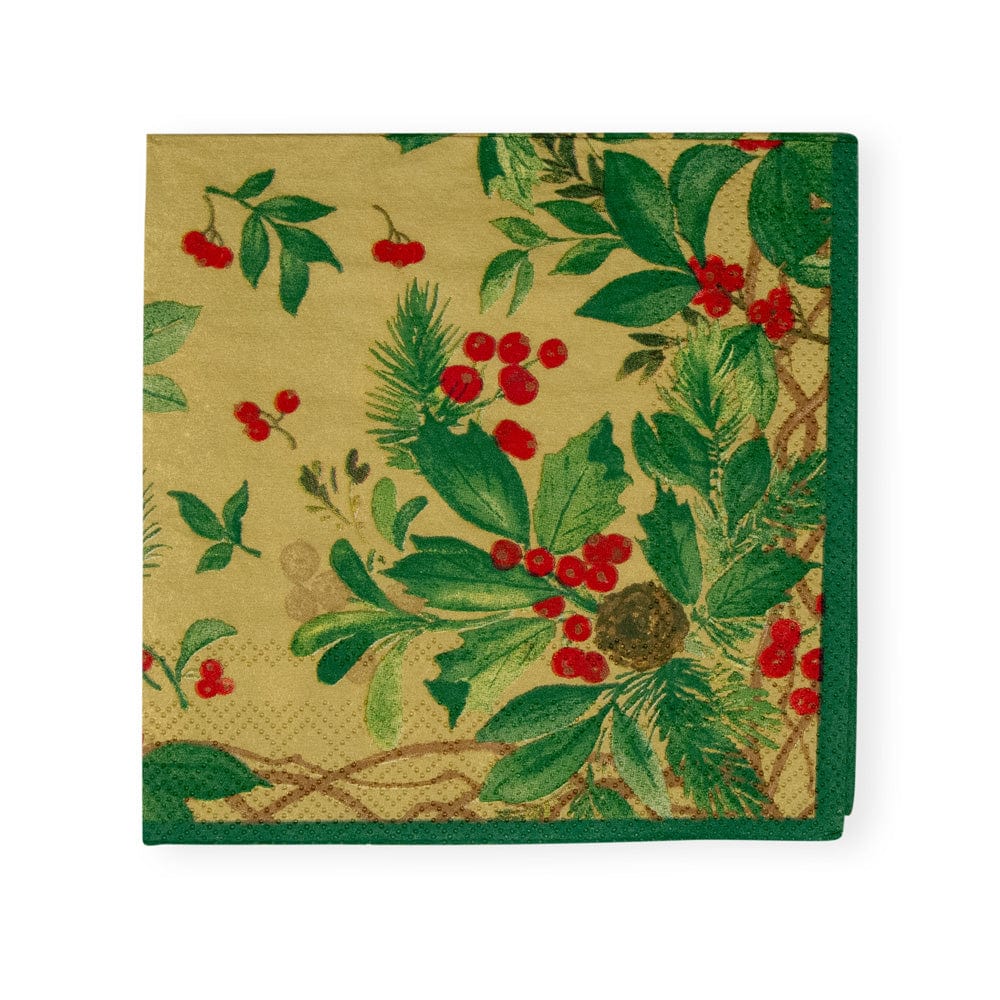Holly Chintz Gold Cocktail Napkins