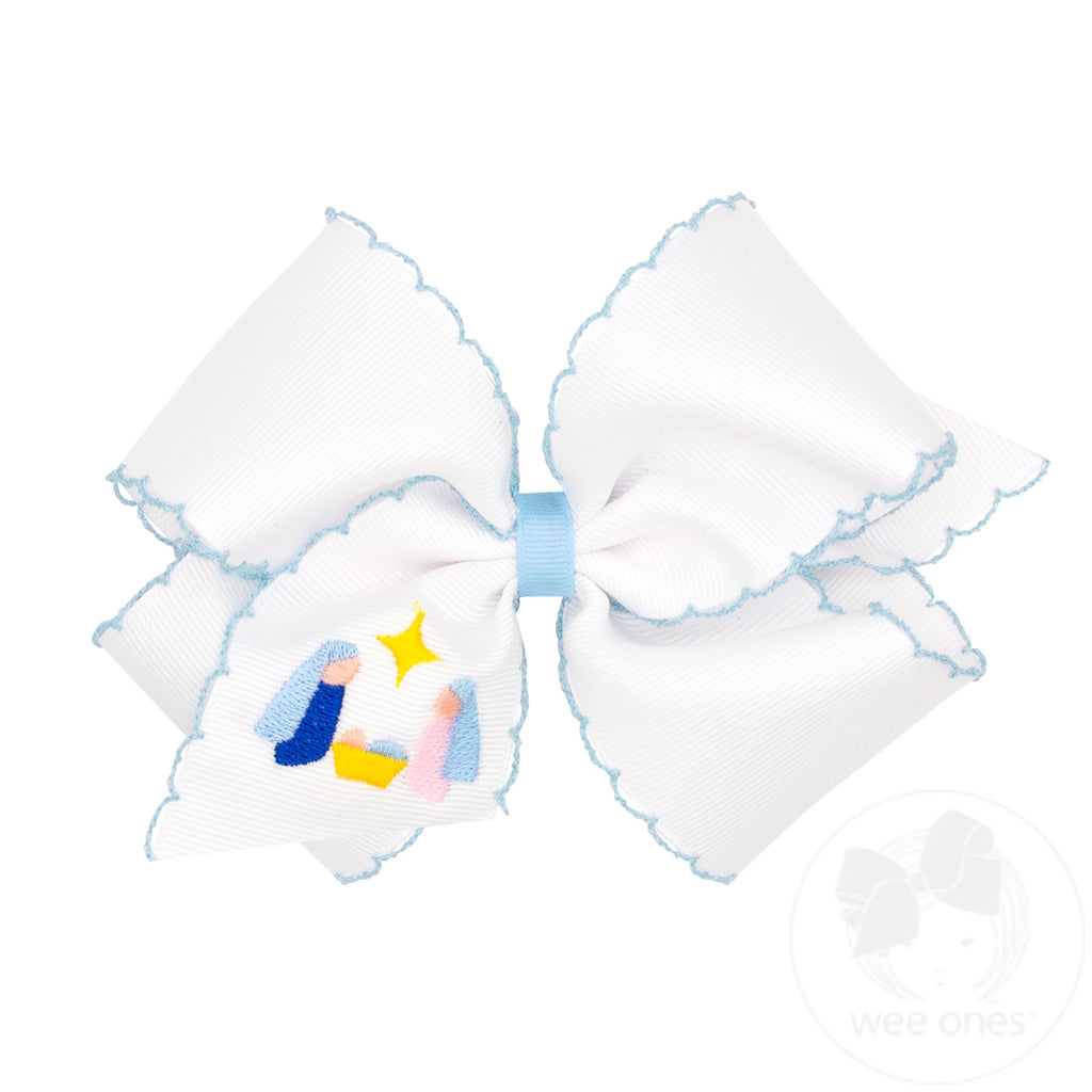 King Grosgrain Hair Bow -Nativity Embroidery