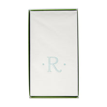 Load image into Gallery viewer, Caspari Antique Initial Robin's Egg Paper Linen Boxed Guest Towel
