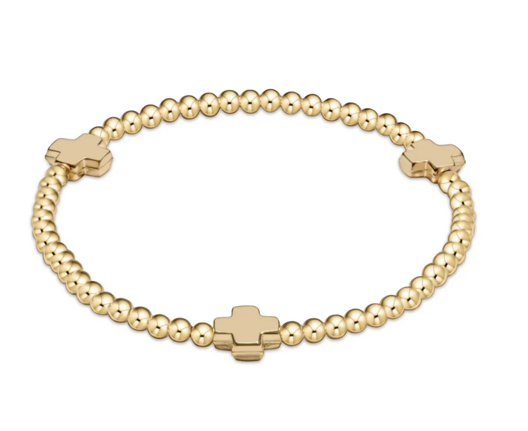 ENewton Extends Signature Cross Gold Pattern 3mm Bead Bracelet - Gold