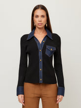 Load image into Gallery viewer, Denim Sweater Button Up Top
