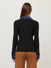 Load image into Gallery viewer, Denim Sweater Button Up Top
