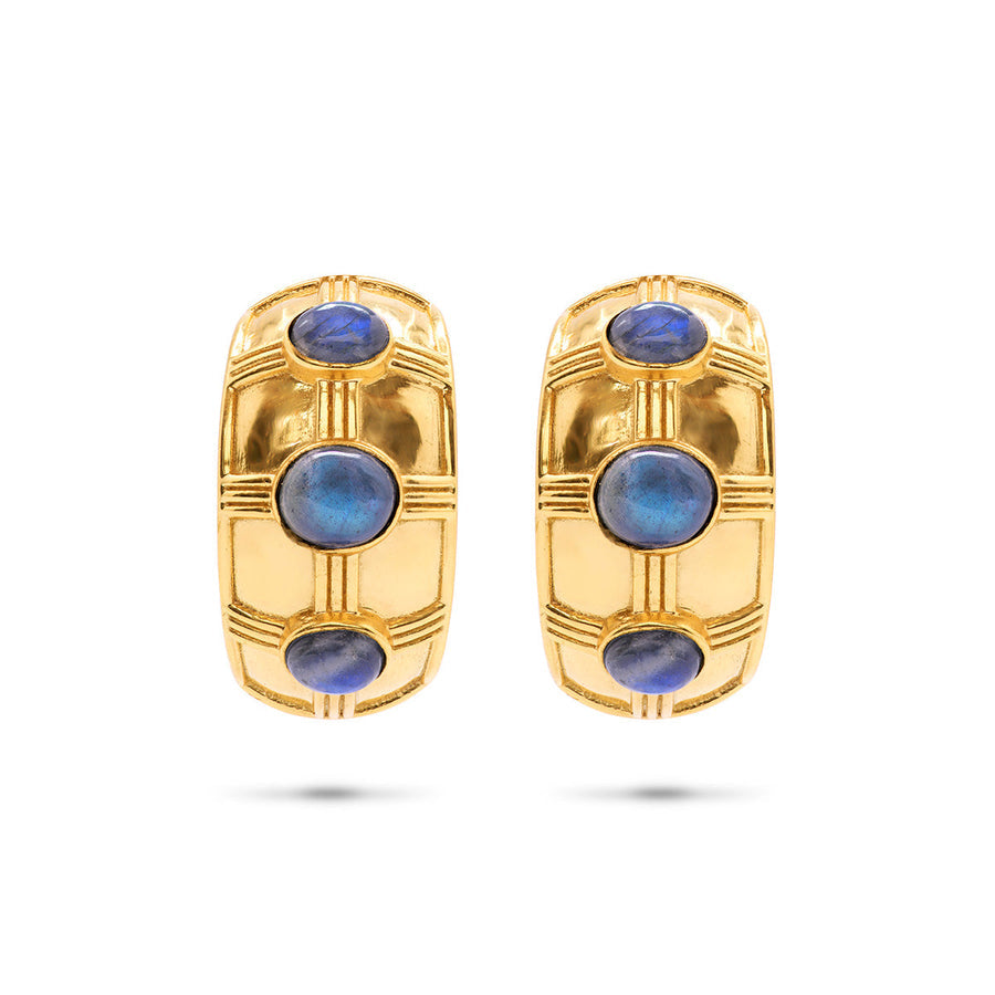 Cleopatra Bold Hoop Earrings - Gold/Blue Labradorite