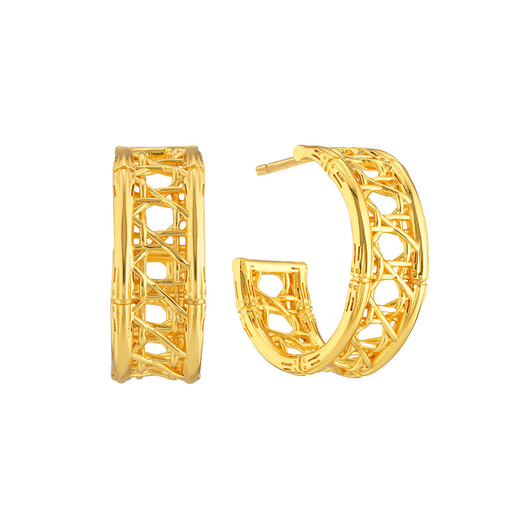 Veranda Caning Medium Hoop Earrings - Gold