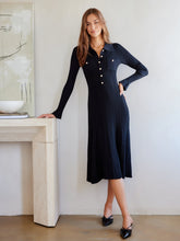 Load image into Gallery viewer, Ellie Ribbed Button-Up Sweater Dress in Black

