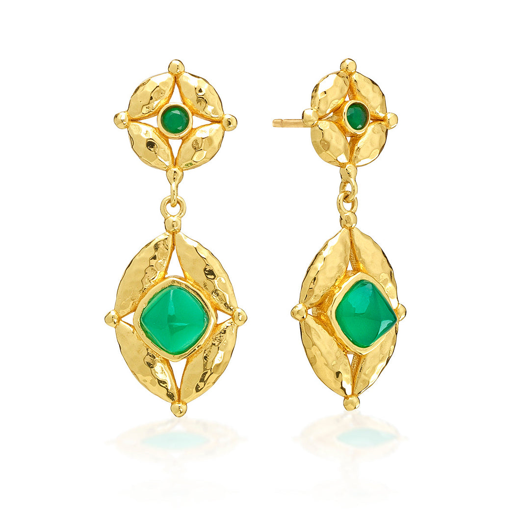 Mystic Eye Post Drop Earrings - Green Onyx