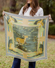Load image into Gallery viewer, Teal Lily Pad Doe - Double-Sided Silk Scarf 25" x 25"
