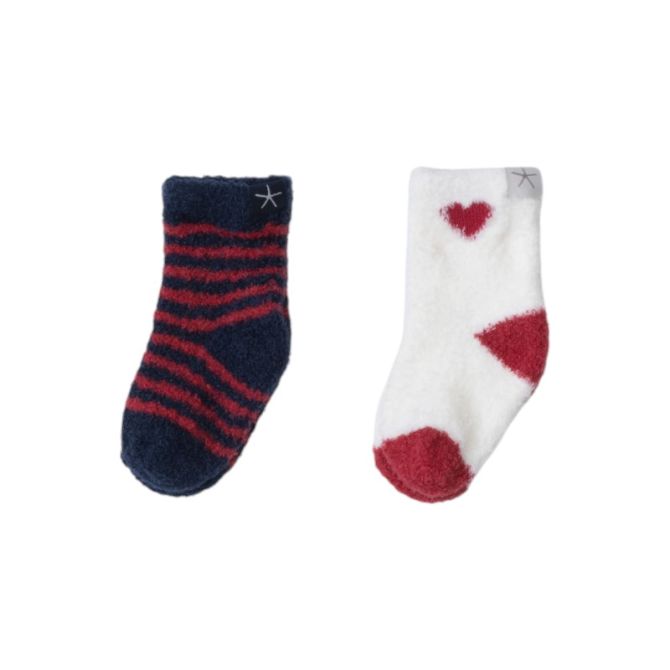 Cozychic Lite Baby Heart Sock Set, Marine and Scarlet