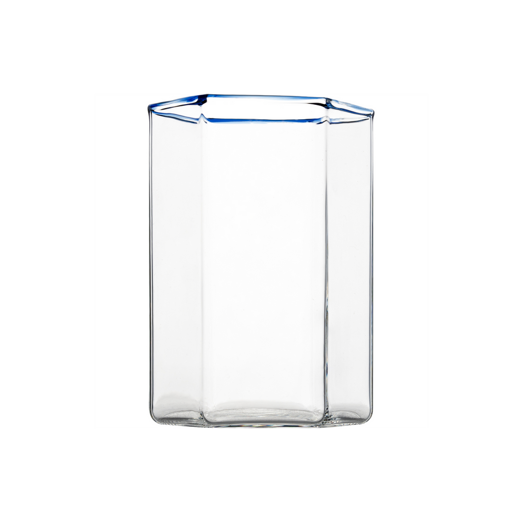 Hampton Hexagon Tumbler, Clear with Blue Rim, Set of 4