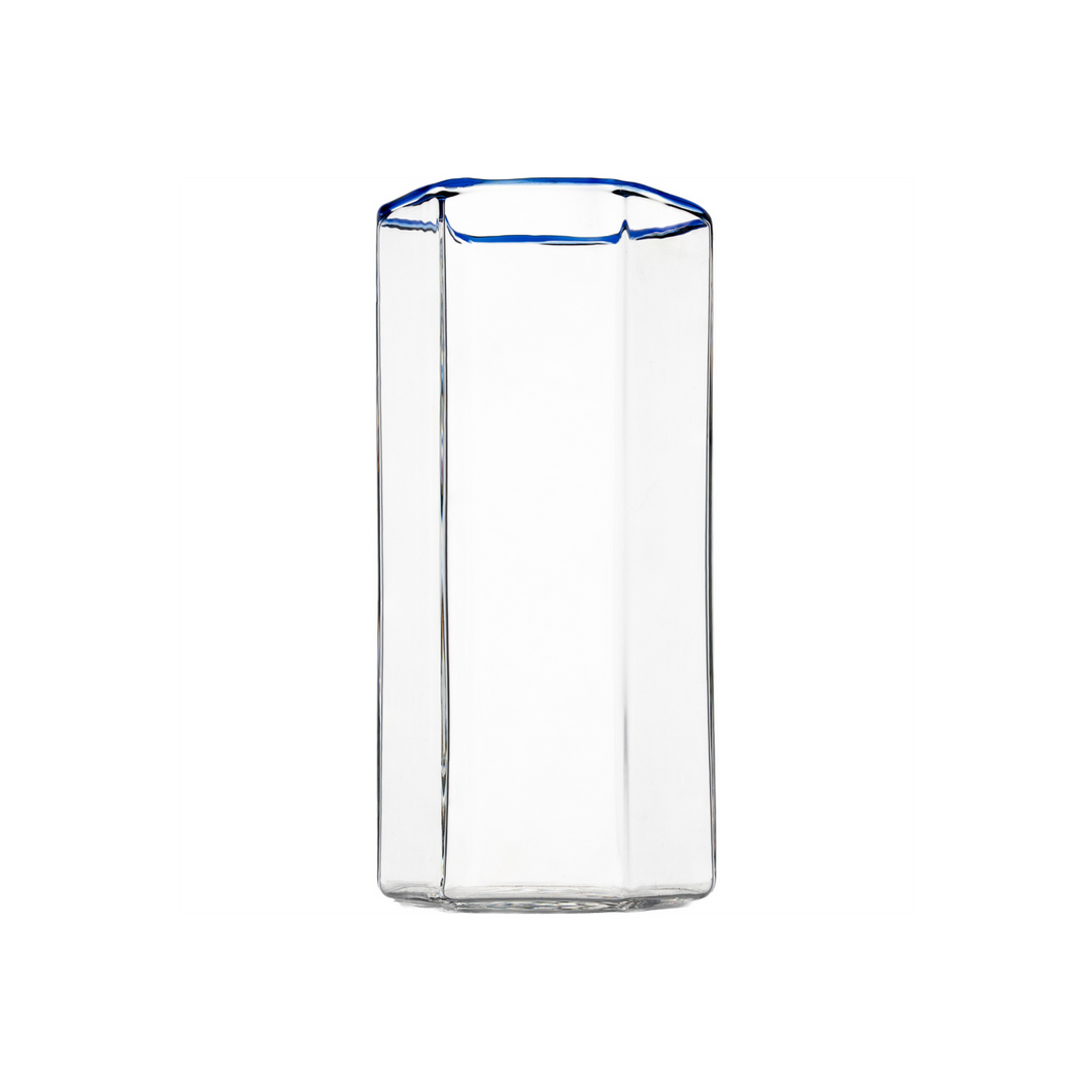Hampton Hexagon Highball, Clear with Blue Rim, Set of 4