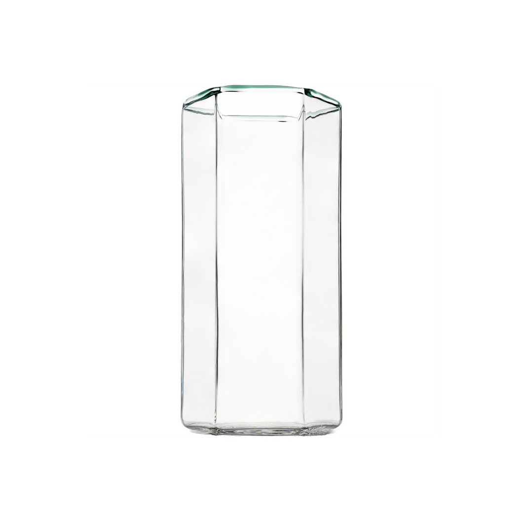Hampton Hexagon Highball, Clear with Green Rim, Set of 4