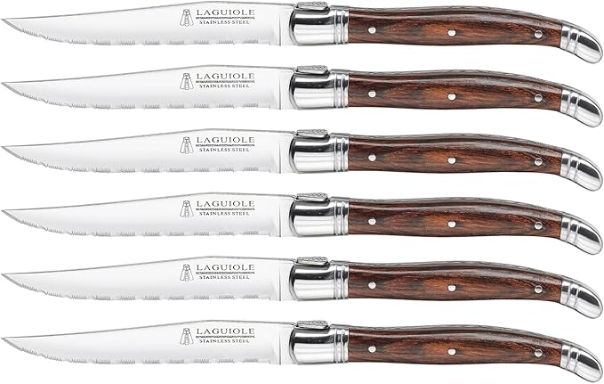 Laguiole 6 Piece Steak Knife Set - Brown