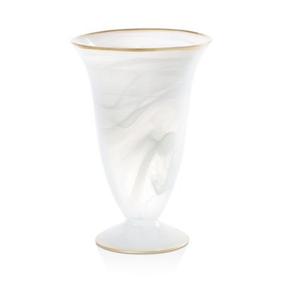 Alabaster White Gold Edge Medium Footed Vase