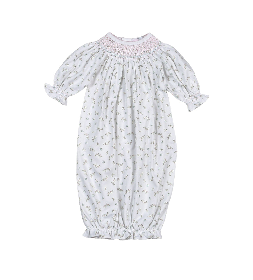 Bella Pink Floral Hand Smocked Bishop Gown