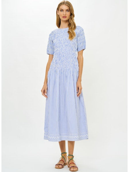 Smocked Drop Waist Maxi- Sconset Blue M
