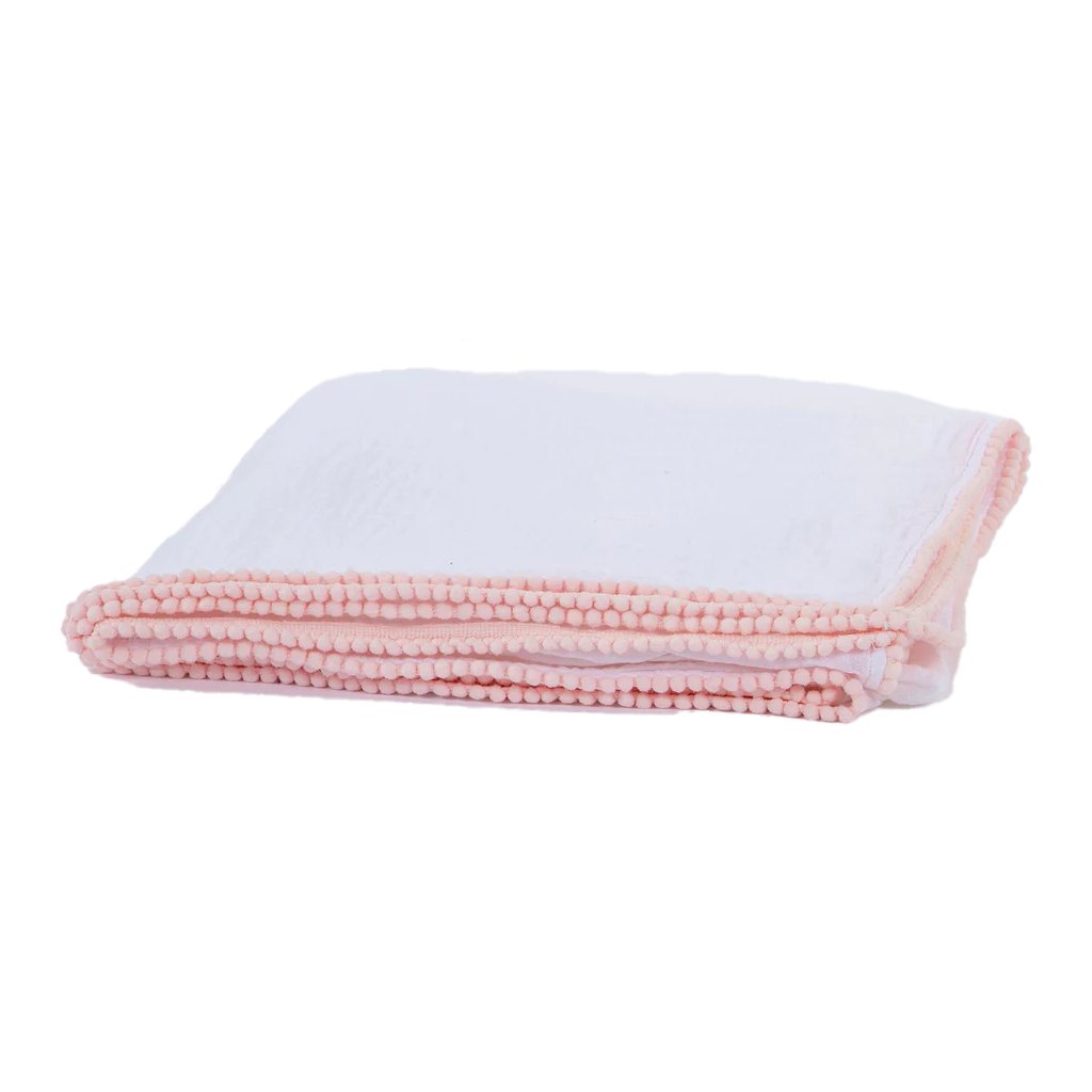 Swaddle Baby Blanket with Pompom Edge -Pink or Blue