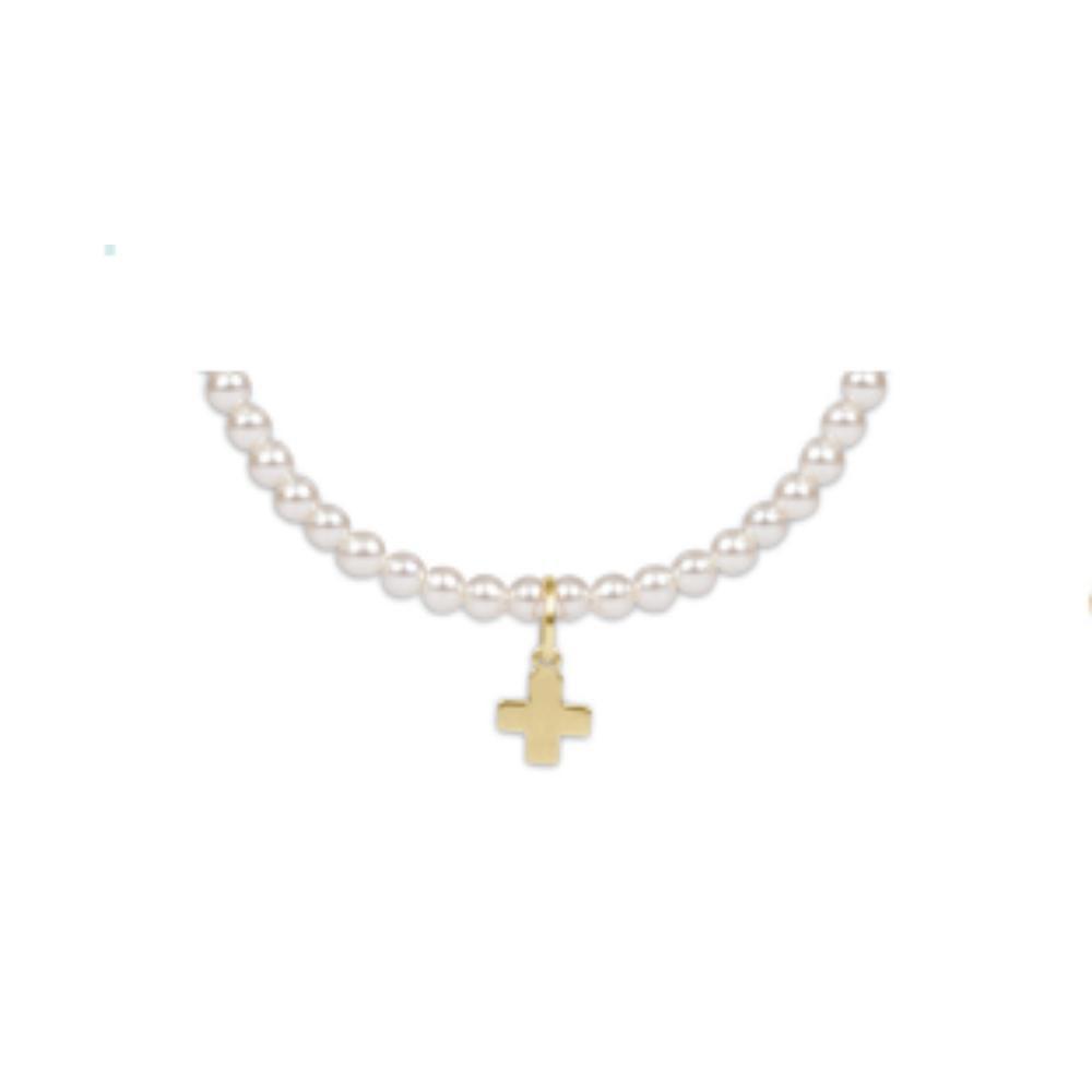 ENewton Extends - Classic Pearl 3MM Bead Bracelet - Signature Cross Gold Charm