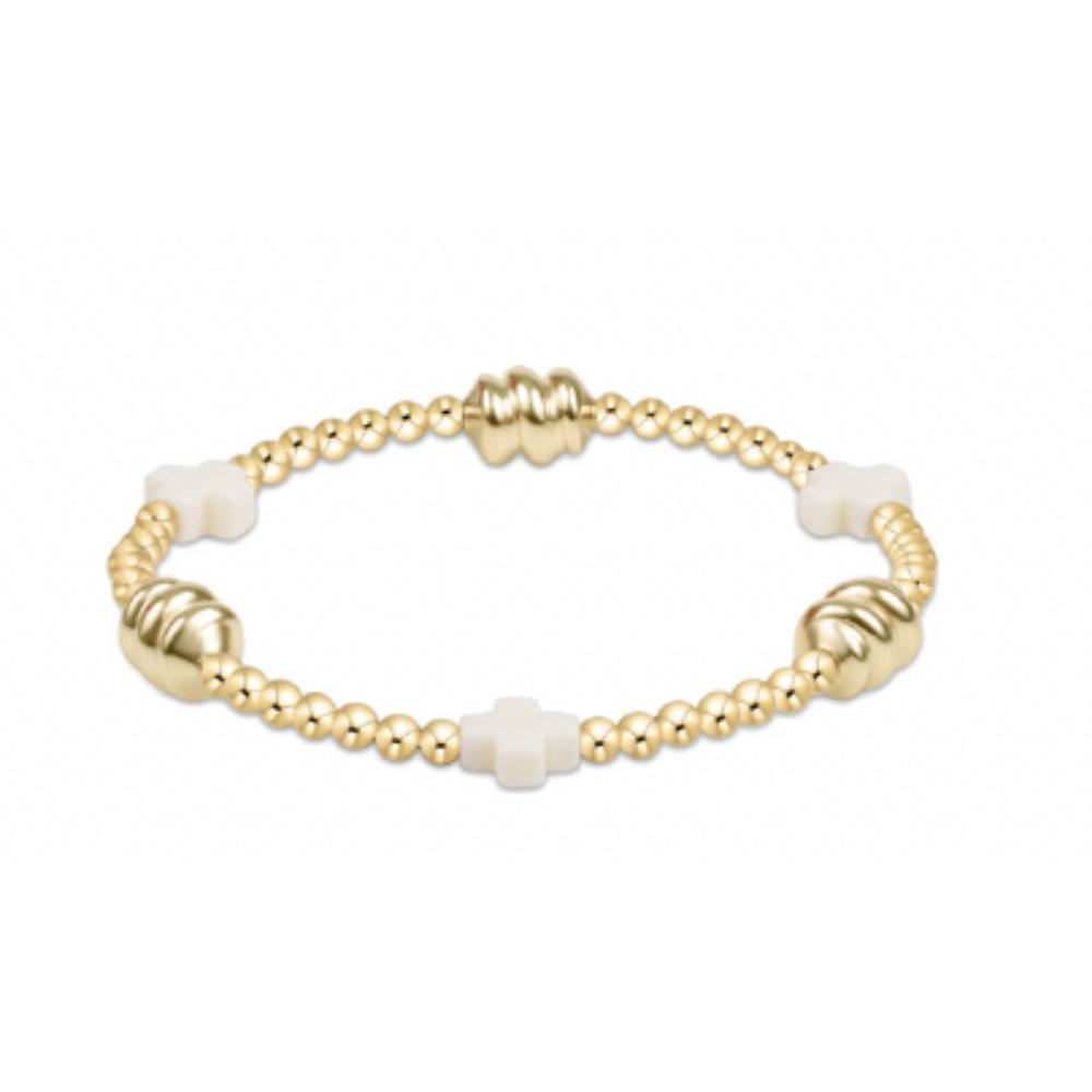 Signature Cross Admire Gold Pattern 3mm Bead Bracelet- Off White