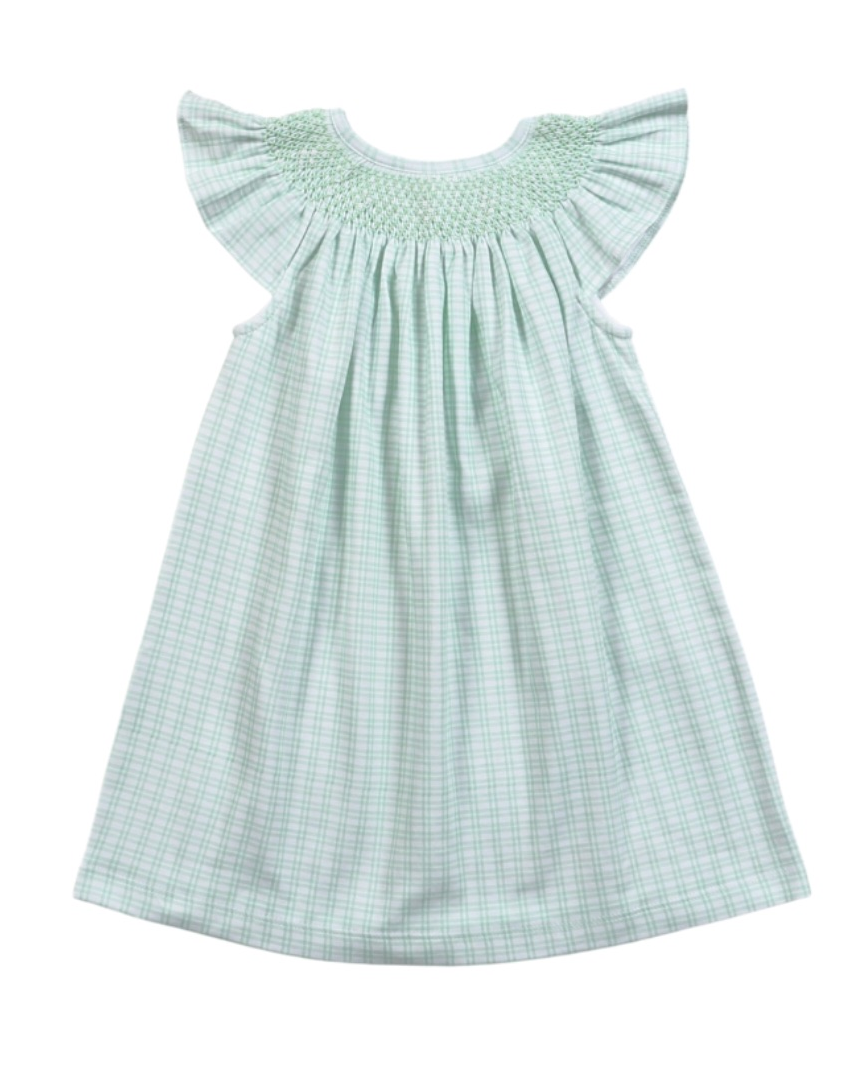 Aqua Plaid Hand Smocked Bishop Dress