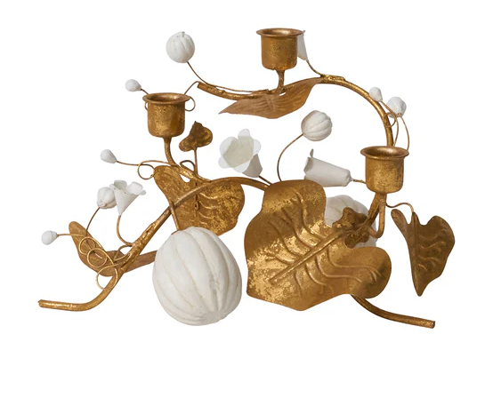 Forest Walk Pumpkin & Vine Triple Candlestick Holder - Gold