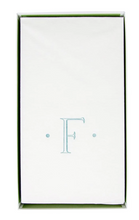 Load image into Gallery viewer, Caspari Antique Initial Robin's Egg Paper Linen Boxed Guest Towel
