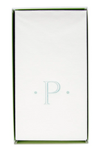 Load image into Gallery viewer, Caspari Antique Initial Robin's Egg Paper Linen Boxed Guest Towel
