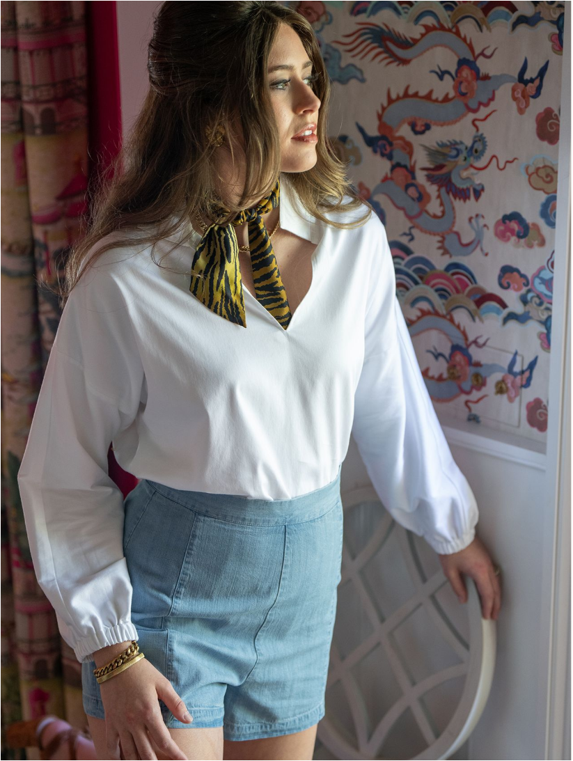 Poppy Pullover - White Cotton Poplin