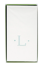 Load image into Gallery viewer, Caspari Antique Initial Robin's Egg Paper Linen Boxed Guest Towel
