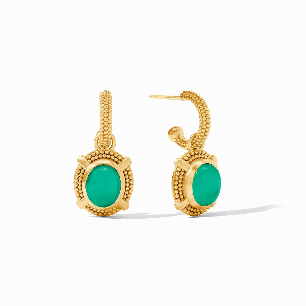 Cabochon Hoop & Charm Earring - Iridescent Emerald Green