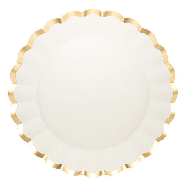 Scalloped Charger Plate Gold & White/ 8 pkg