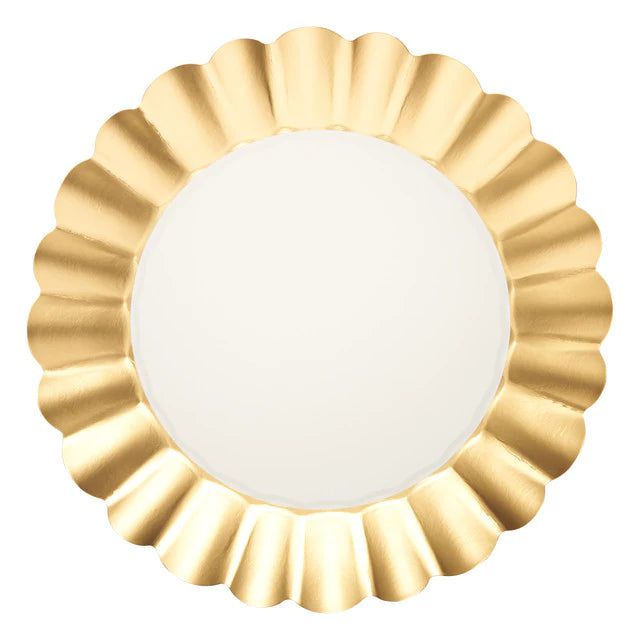 Scalloped Dinner Plate Gold & White/8 pkg