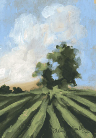 Farmland with Tree Art Print - 8 x 10