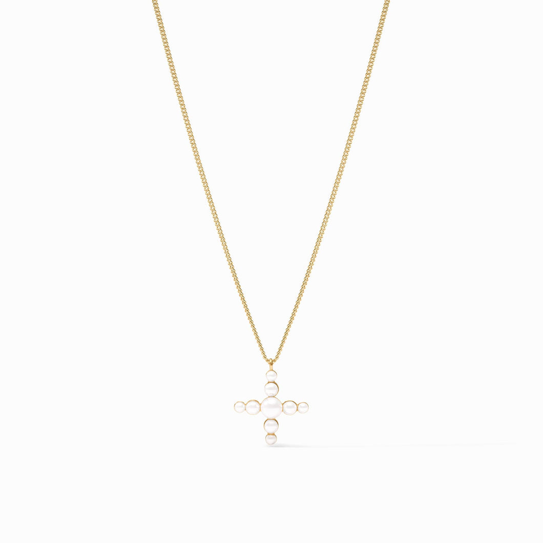 Gumdrop Cross Delicate Necklace - Pearl